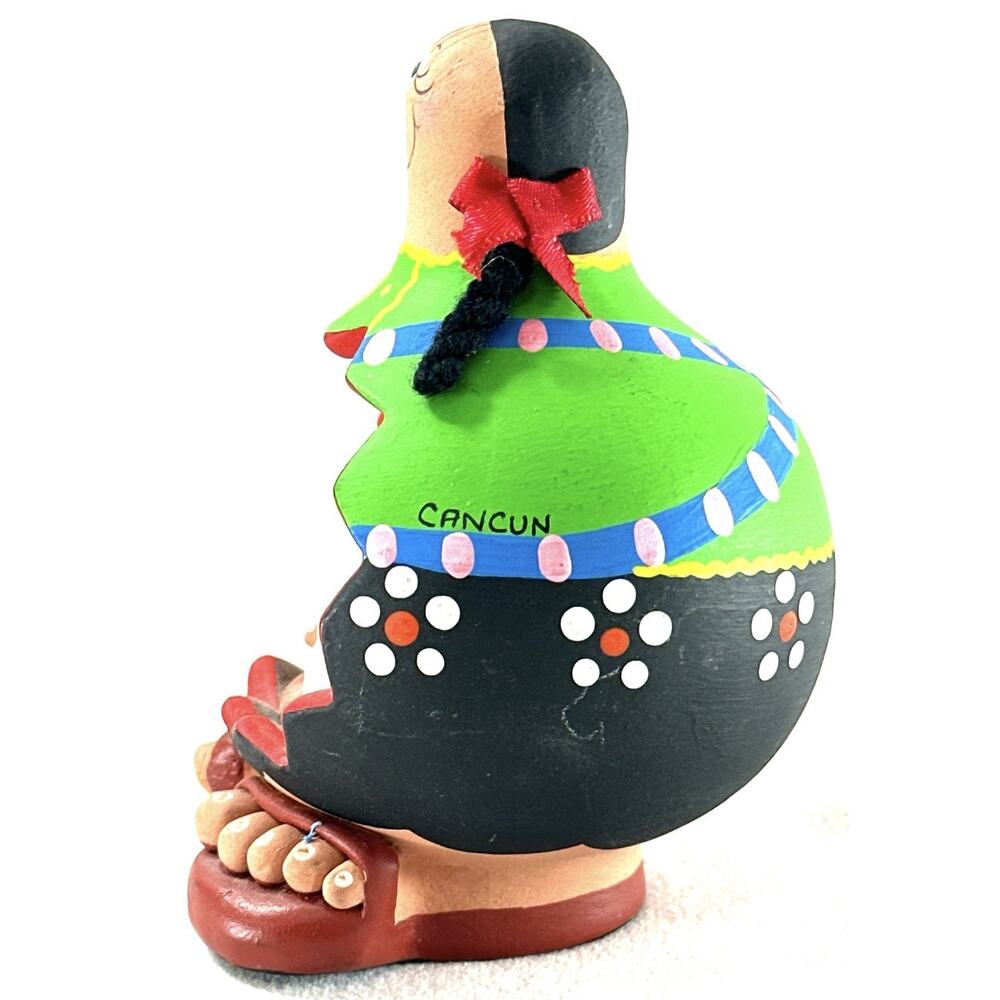 Vintage Miniature Mexican Folk Art Huarachudo Pottery Clay Hand Painted Cancun - Picture 8 of 10